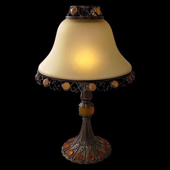 PartyLite Paris Retro Candle Holder Lamp Tealight Votive Vintage Amber Glass - Picture 12 of 16